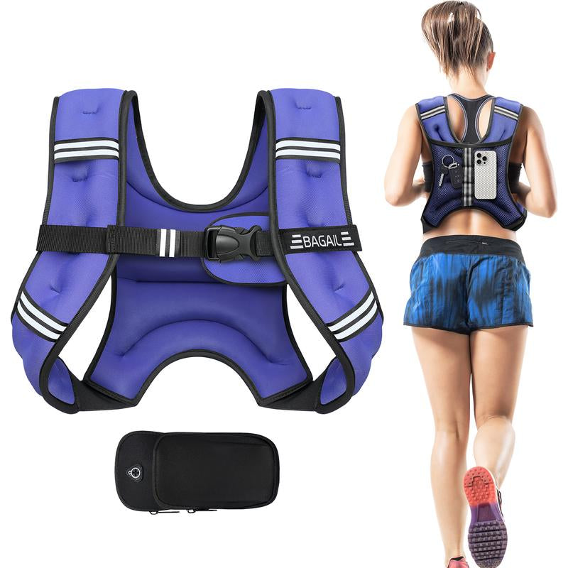 【Tiktokshopblackfriday】Bagail Weighted Vest, 5Lbs/8Lbs/10Lbs/12Lbs/15Lbs/20Lbs/25Lbs/30Lbs Weight Vest with Detachable Phone Pouch, Rucking Vest for Women, Men, Walking, Training, Running Glute Workout Equipment Sweat Fitness Belt