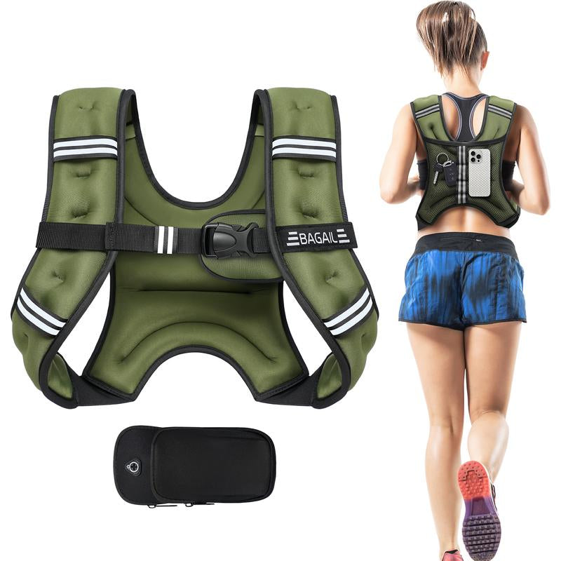 【Tiktokshopblackfriday】Bagail Weighted Vest, 5Lbs/8Lbs/10Lbs/12Lbs/15Lbs/20Lbs/25Lbs/30Lbs Weight Vest with Detachable Phone Pouch, Rucking Vest for Women, Men, Walking, Training, Running Glute Workout Equipment Sweat Fitness Belt