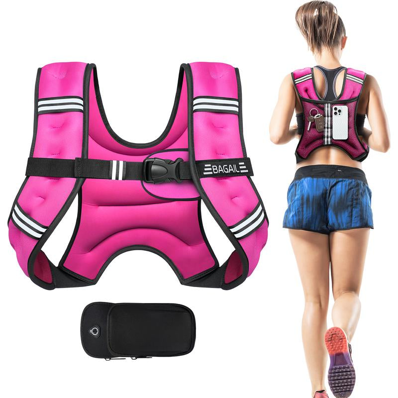 【Tiktokshopblackfriday】Bagail Weighted Vest, 5Lbs/8Lbs/10Lbs/12Lbs/15Lbs/20Lbs/25Lbs/30Lbs Weight Vest with Detachable Phone Pouch, Rucking Vest for Women, Men, Walking, Training, Running Glute Workout Equipment Sweat Fitness Belt