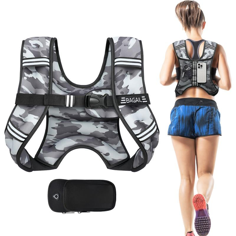 【Tiktokshopblackfriday】Bagail Weighted Vest, 5Lbs/8Lbs/10Lbs/12Lbs/15Lbs/20Lbs/25Lbs/30Lbs Weight Vest with Detachable Phone Pouch, Rucking Vest for Women, Men, Walking, Training, Running Glute Workout Equipment Sweat Fitness Belt