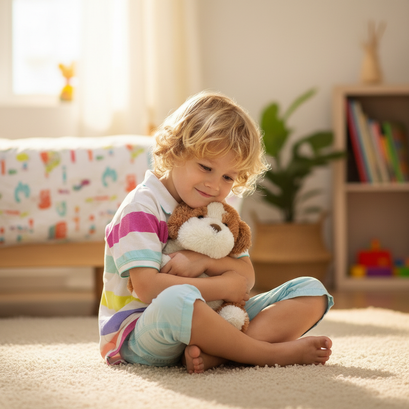 Kind met knuffel - zelfde pose